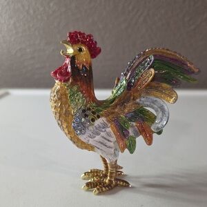 Ciel Collectables Large Rooster Trinket Box Wiith Crystal Accents NWT